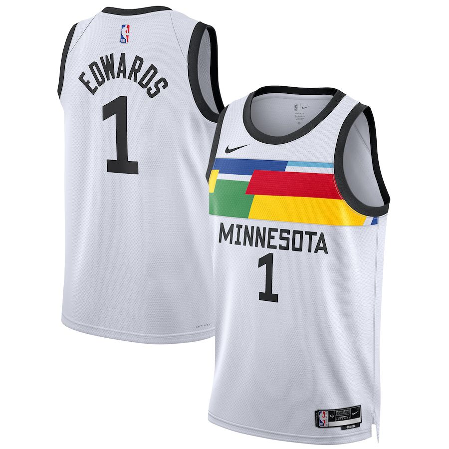 Men Minnesota Timberwolves 1 Anthony Edwards Nike White City Edition 2022-23 Swingman NBA Jersey